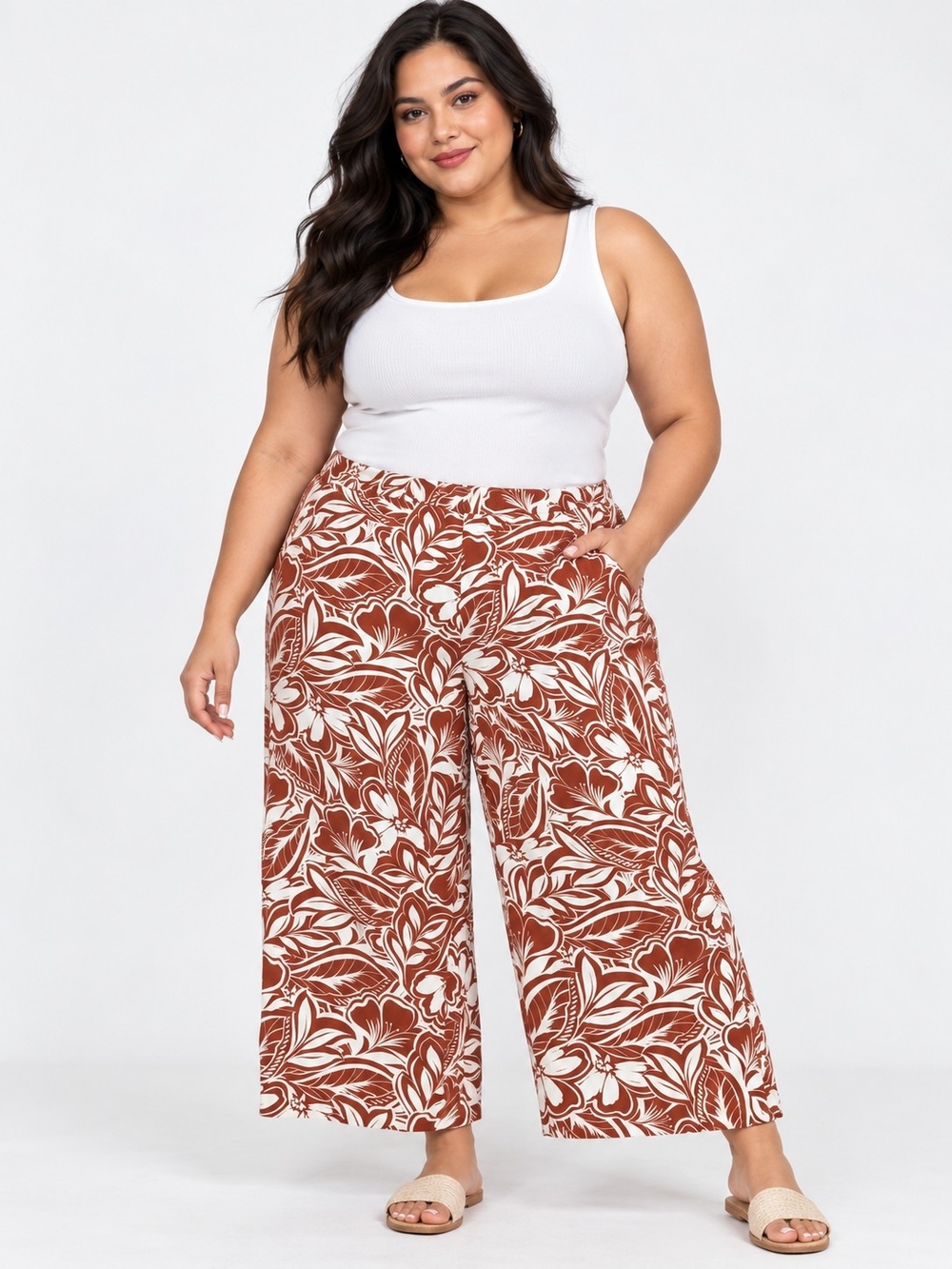 Old Navy Plus Wide-Leg Floral Palazzo Pants in Rust and White